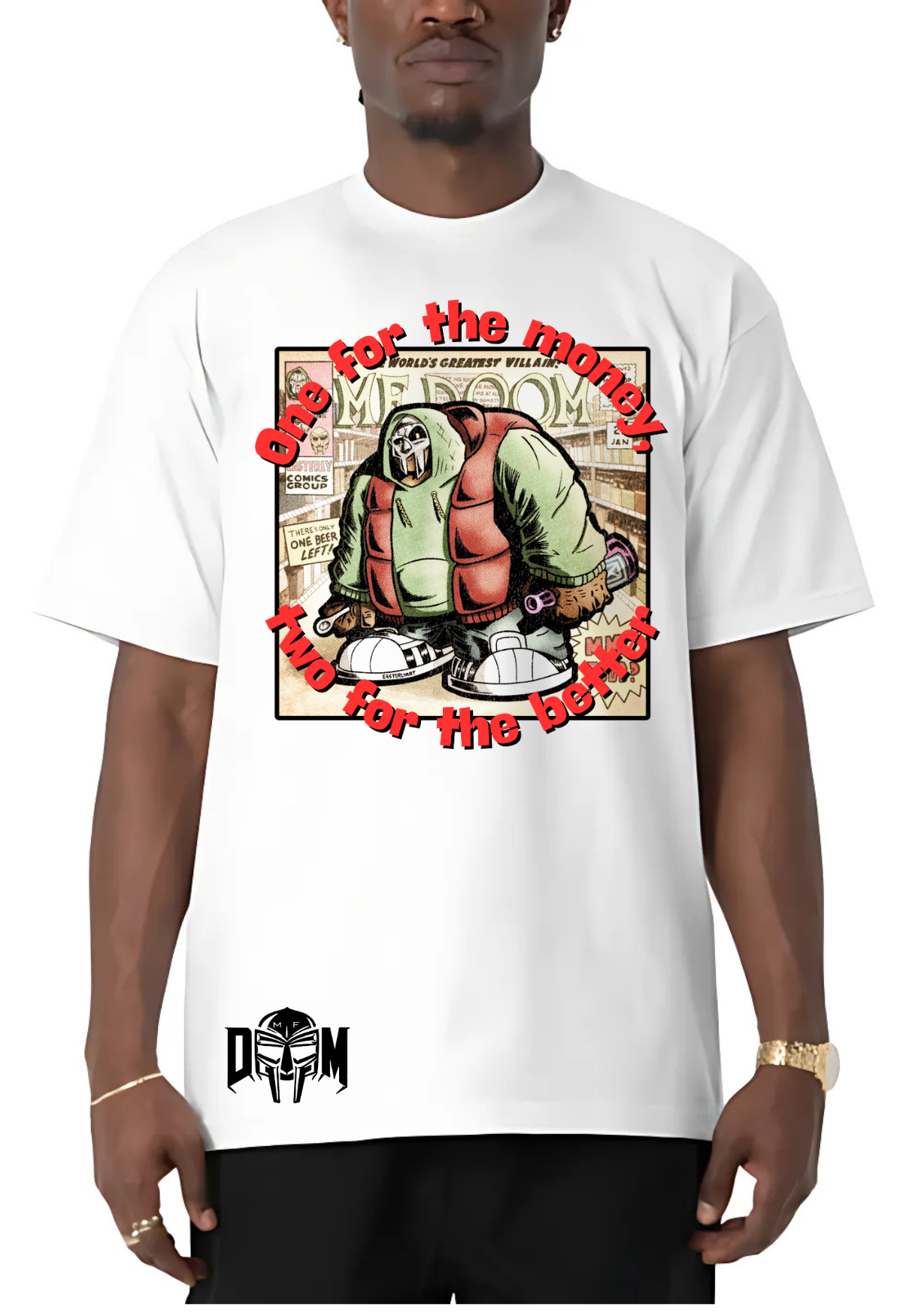 One For the Money MF DOOM white graphic tee