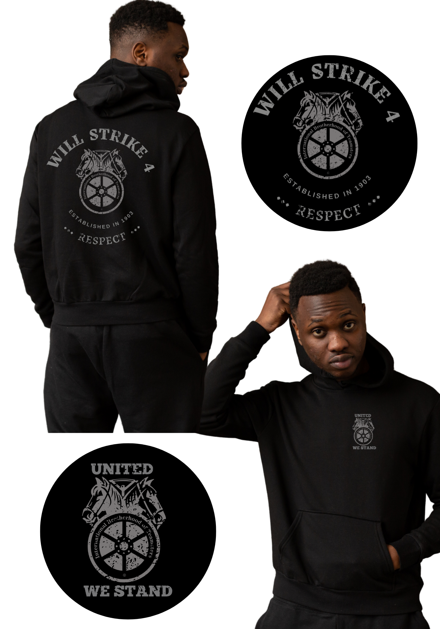 Black Teamster Union Will Strike 4 Respect Sweater with textured Gray Graphic