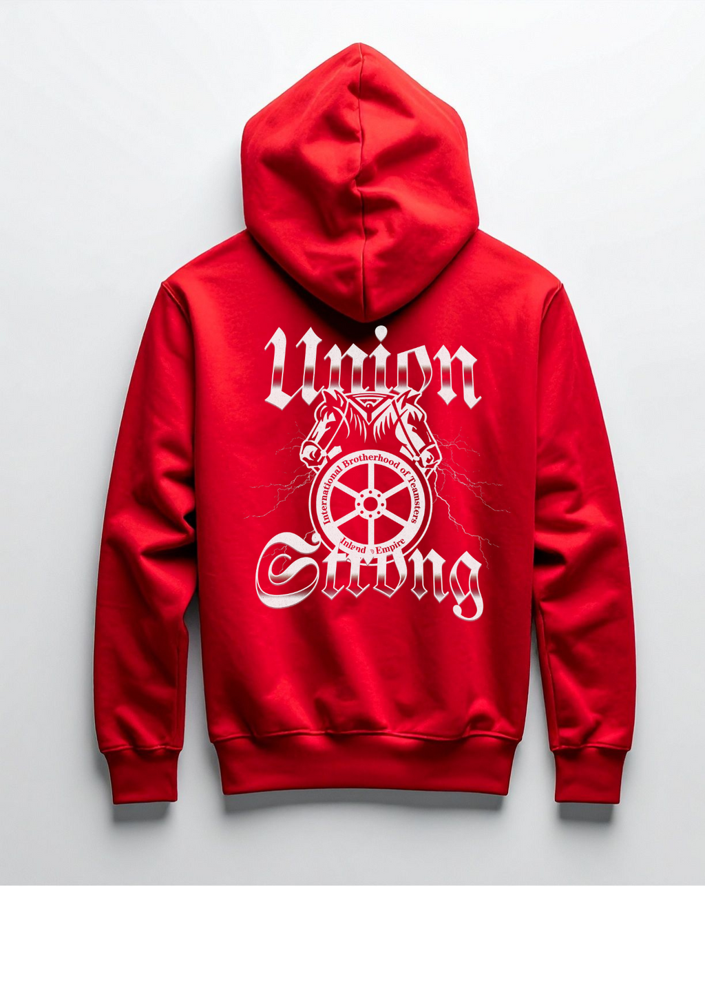 Red Teamster Union Strong Sweater with Metallic Style Graphic