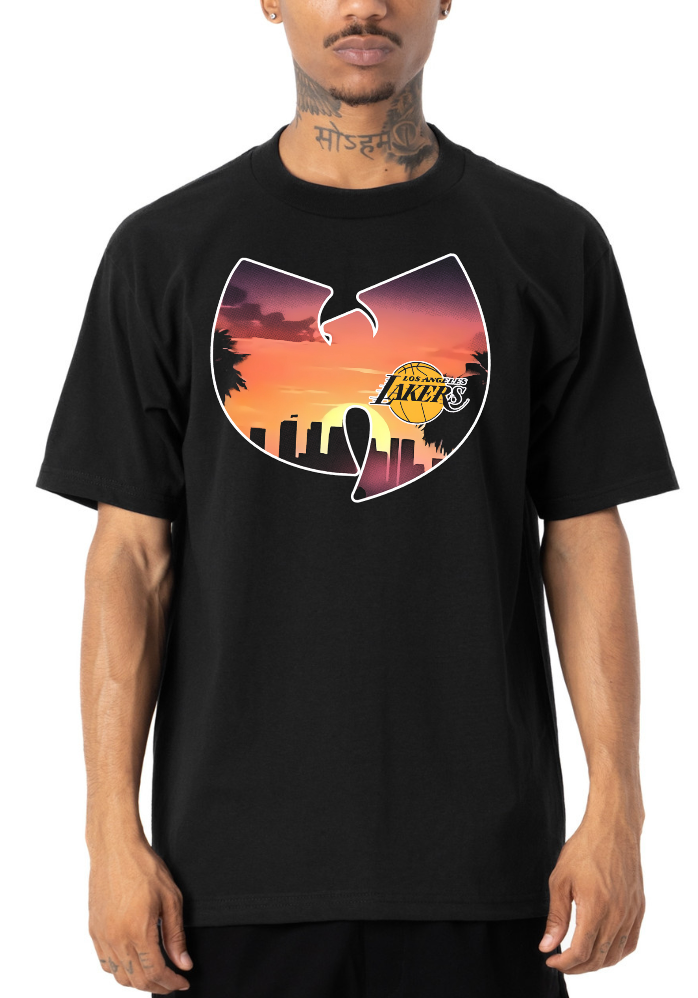 Wu Tang Fused Los Angeles Lakers Black Graphic Tee
